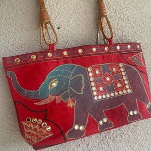 Vintage Elephant with Bamboo Bag